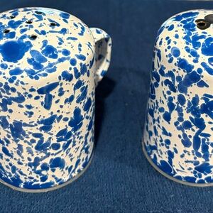 Blue and White Splatter Salt and Pepper Shakers Enamelware
